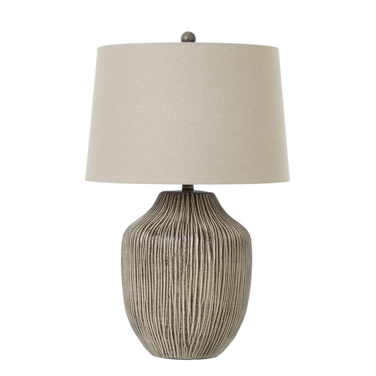 Ochre Carved Textured Table Lamp | Linen Shade - SEET London