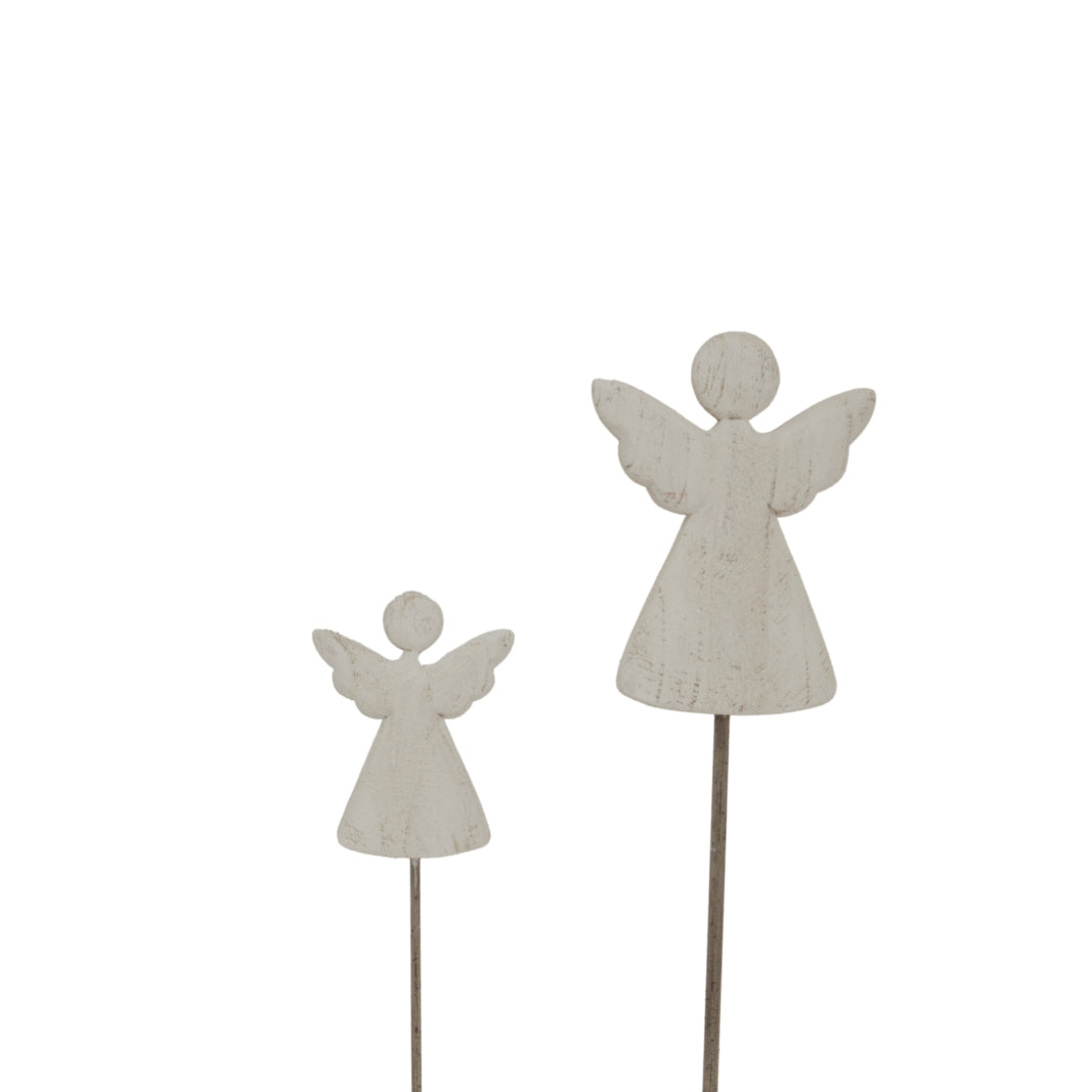 Whitewashed Rustic Angel On Stand