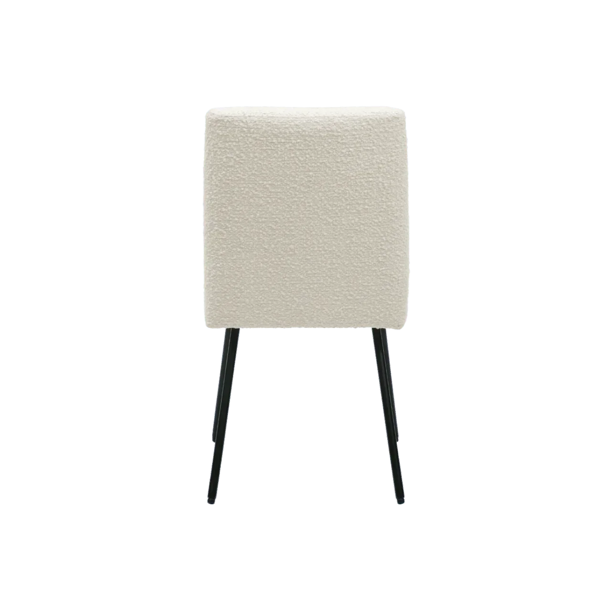 Modern cream boucle chair with square back and slim black metal legs, luxury furniture