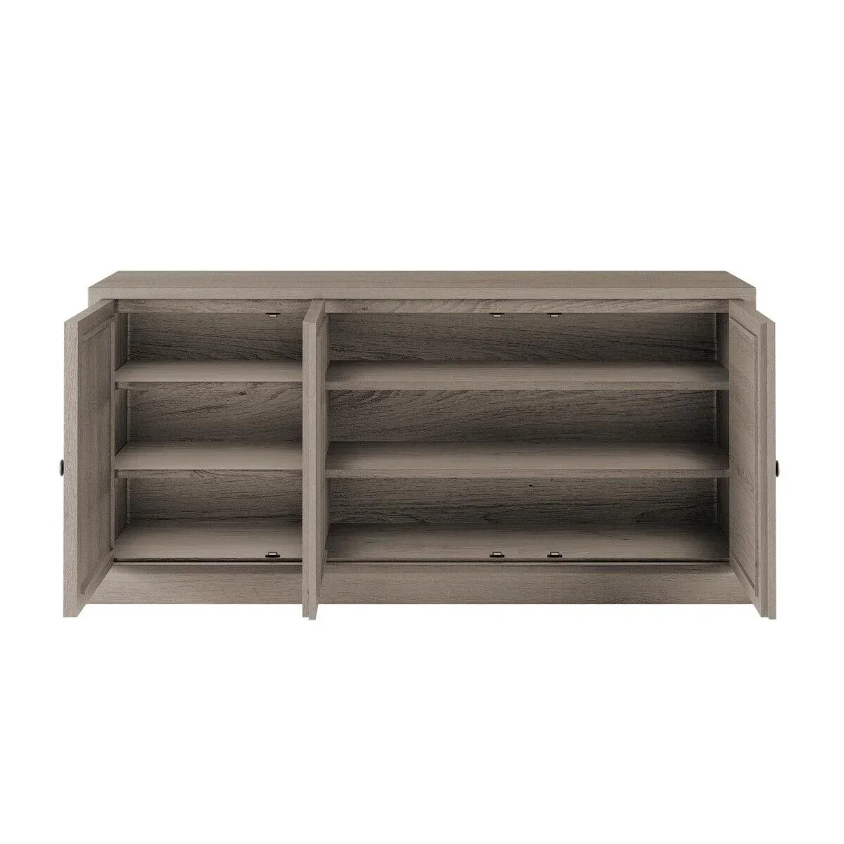 Contemporary wooden sideboard with open double doors and adjustable shelves