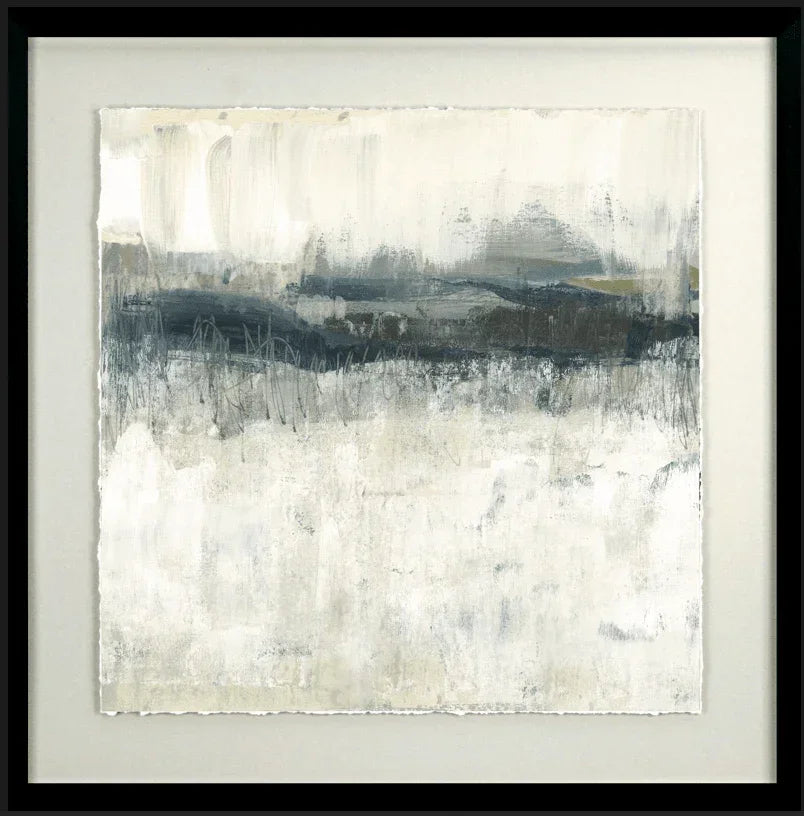 Neutral abstract landscape wall art with textured brushstrokes in white, beige, and gray tones