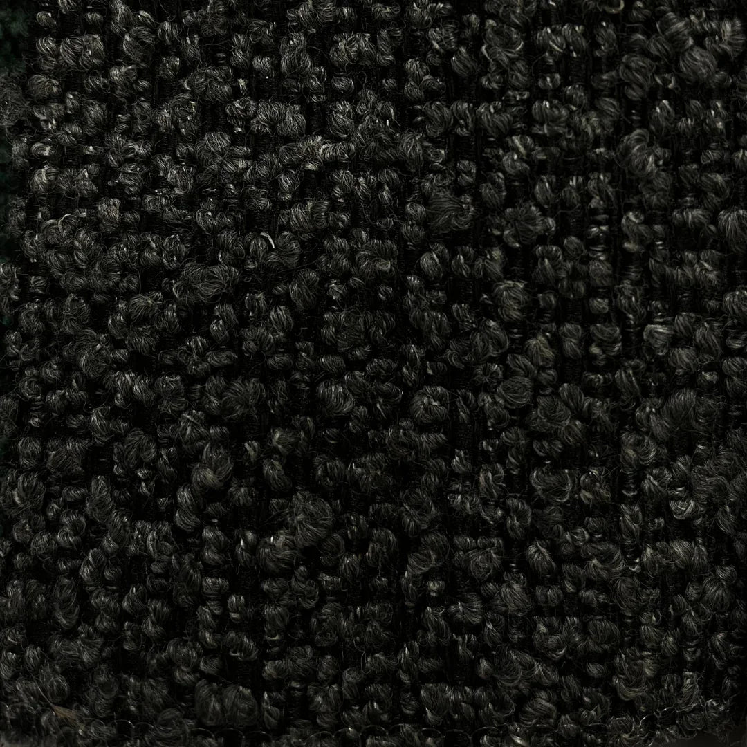 charcoal boucle fabric swatch with textured dark grey woven loops