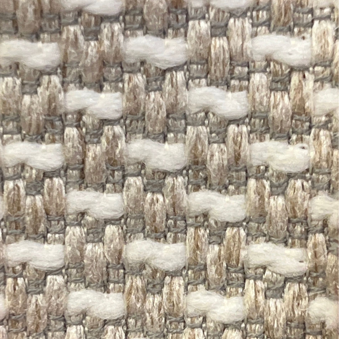 close-up of natural woven fabric with beige and white textured threads