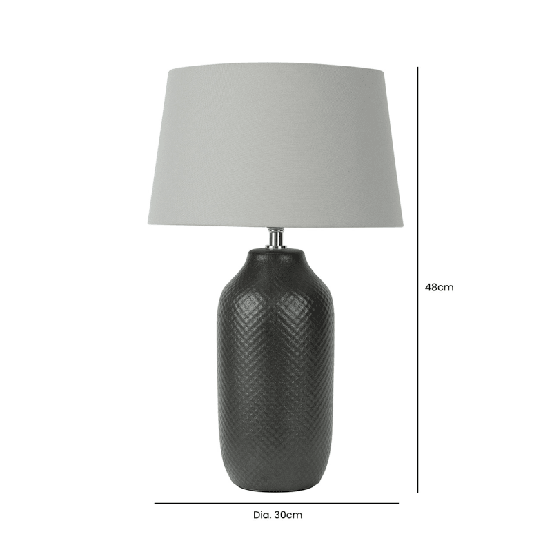 Black Patterned Ceramic Table Lamp with Grey Linen Shade 48cm - SEET London