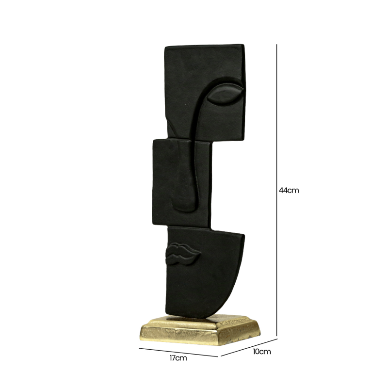 Black Metal Face Sculpture with Gold Base