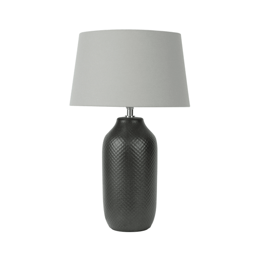 Black Patterned Ceramic Table Lamp with Grey Linen Shade 48cm - SEET London