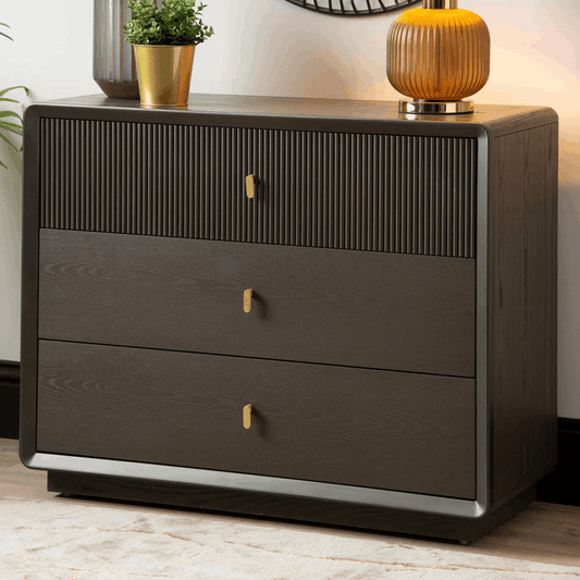 Amelie Smoke Grey Elm 3 Drawer Chest - SEET London