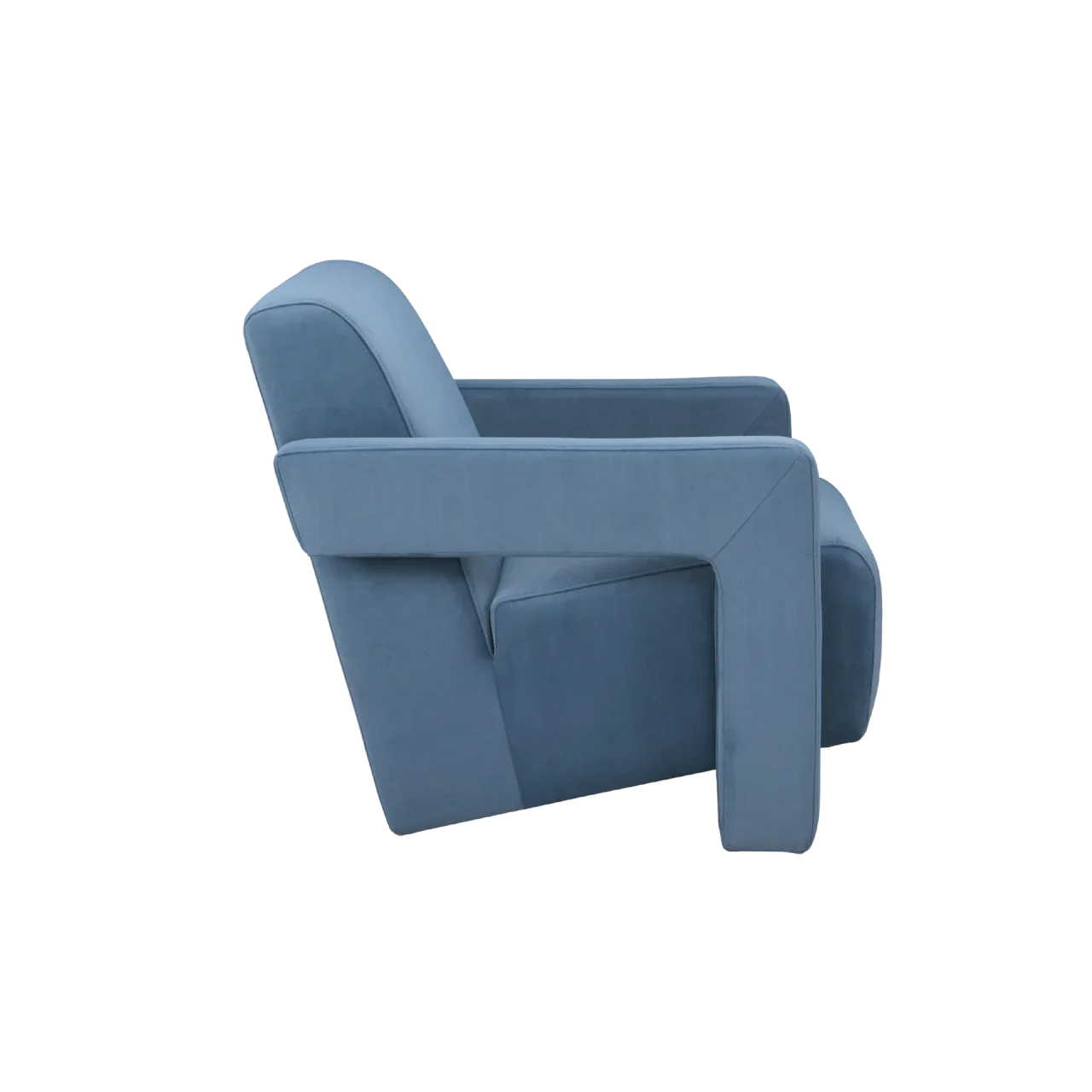 Modern blue velvet armchair with geometric design, luxury upholstered accent chair