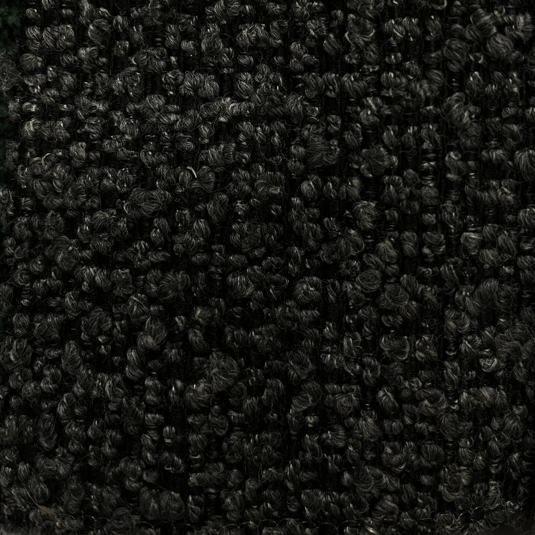 charcoal boucle fabric swatch with textured dark grey woven loops