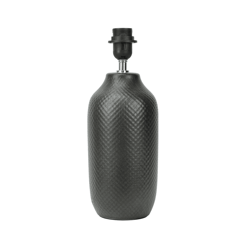 Black Patterned Ceramic Table Lamp with Grey Linen Shade 48cm - SEET London