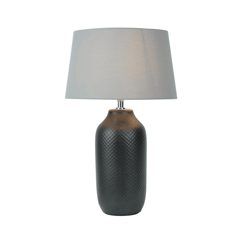 Black Patterned Ceramic Table Lamp with Grey Linen Shade 48cm - SEET London